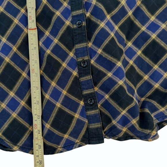 We The Free People Going Back to Harvard Shirt‎ Women Size M Plaid Blue Preppy - Picture 6 of 8